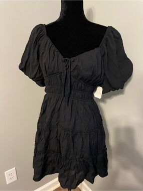 NWT Altar'd State Black Puff-Sleeve Mini Dress